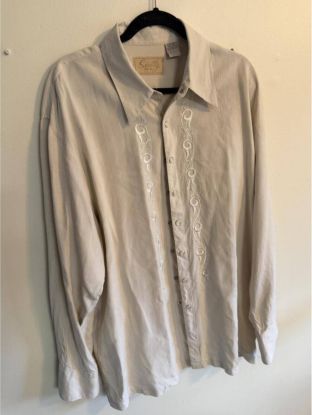Scully 100% Silk Western Pearl Snap Cream size L